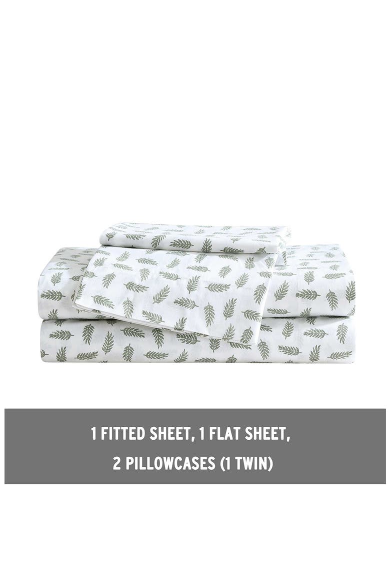 Laurel Leaves 200 Thread Count Cotton Percale Twin Sheet Set, Alternate, color, GREEN
