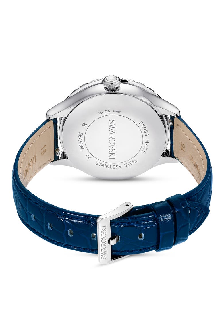 Octea Moon Leather Strap Watch, 37mm, Alternate, color, BLUE