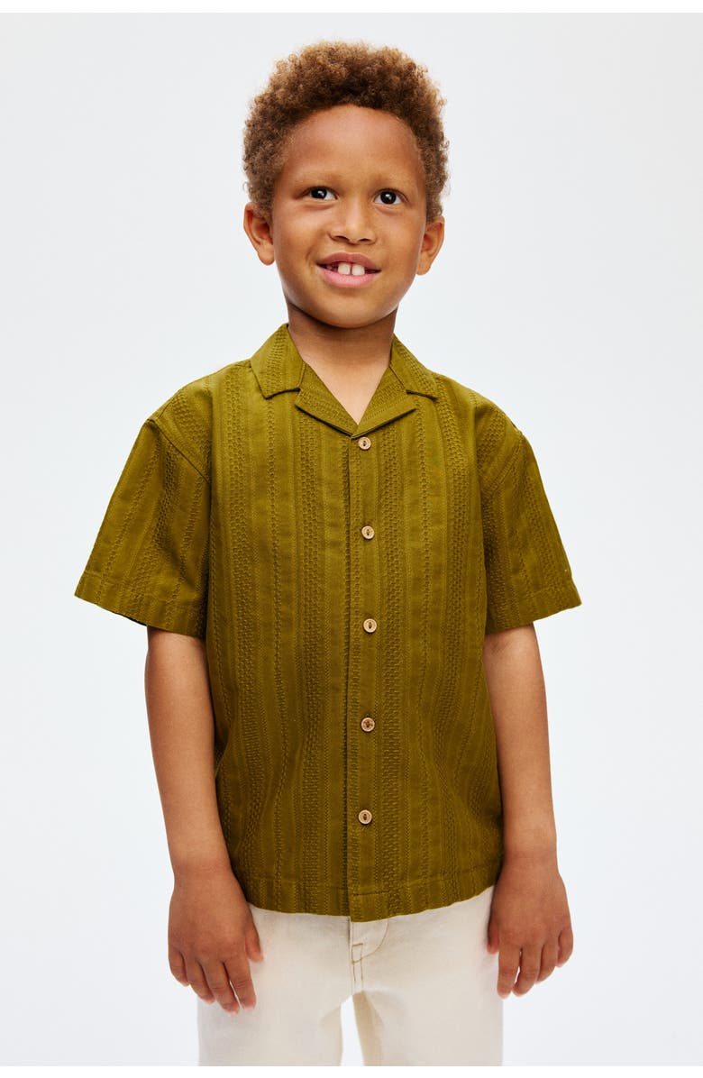 H&M Textured Cotton Resort Shirt, Alternate, color, Dark Green