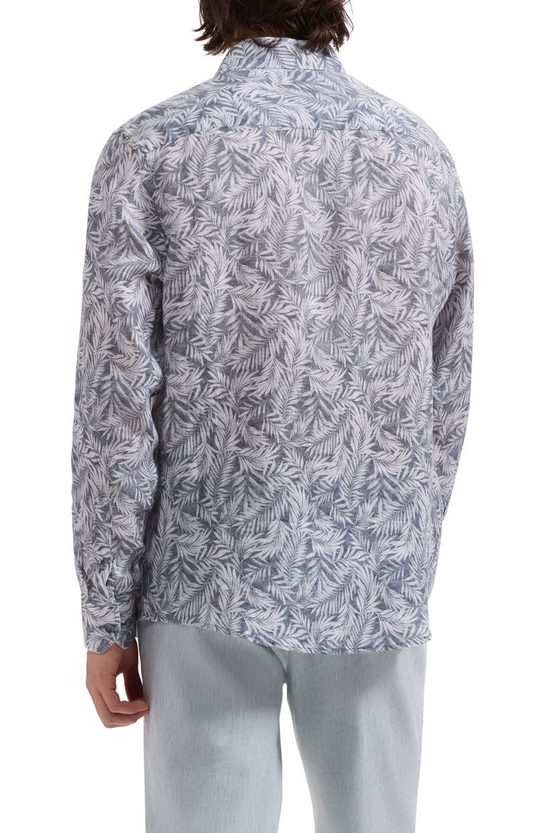 Julian Shaped Fit Palm Leaf Print Linen Button-Up Shirt, Alternate, color, NAVY