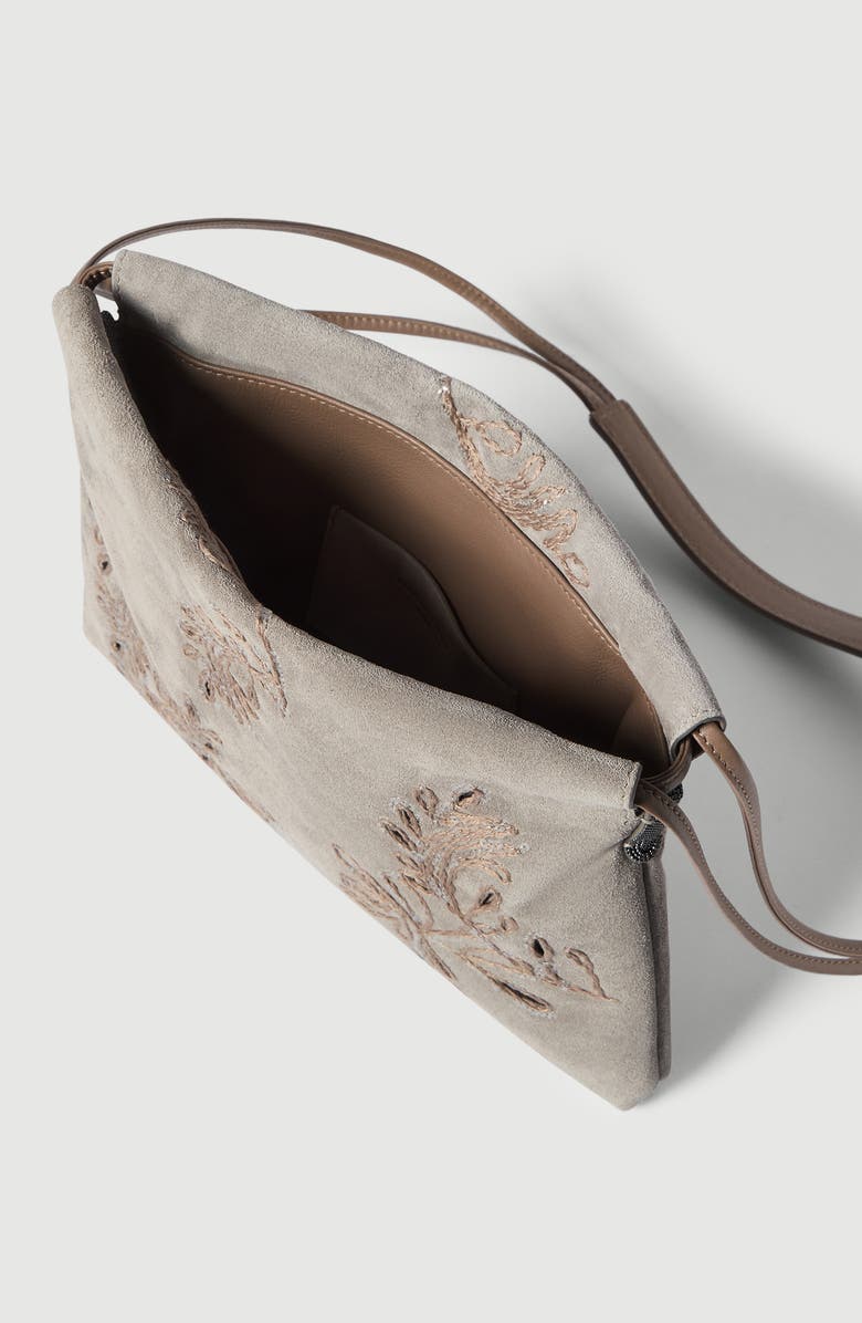 Brunello Cucinelli BC Duo pouch bag with broderie anglaise, Alternate, color, Light Grey