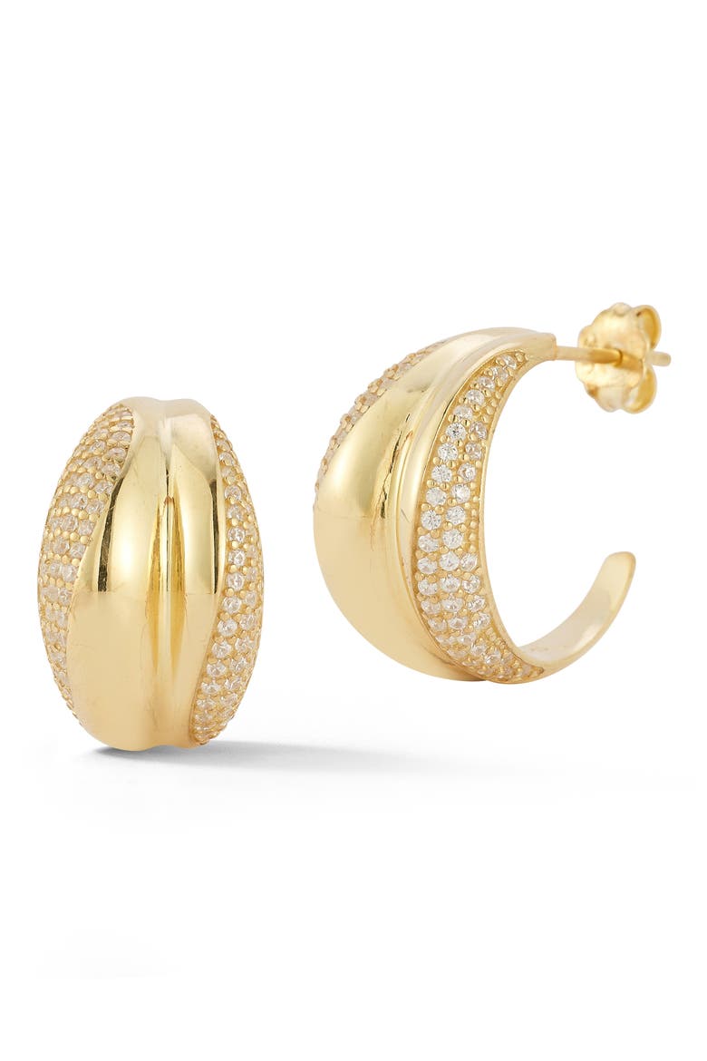 Double Row Pavé Cubic Zirconia Hoop Earrings, Main, color, GOLD