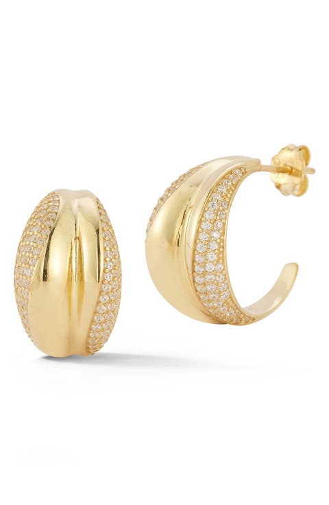 Double Row Pavé Cubic Zirconia Hoop Earrings
