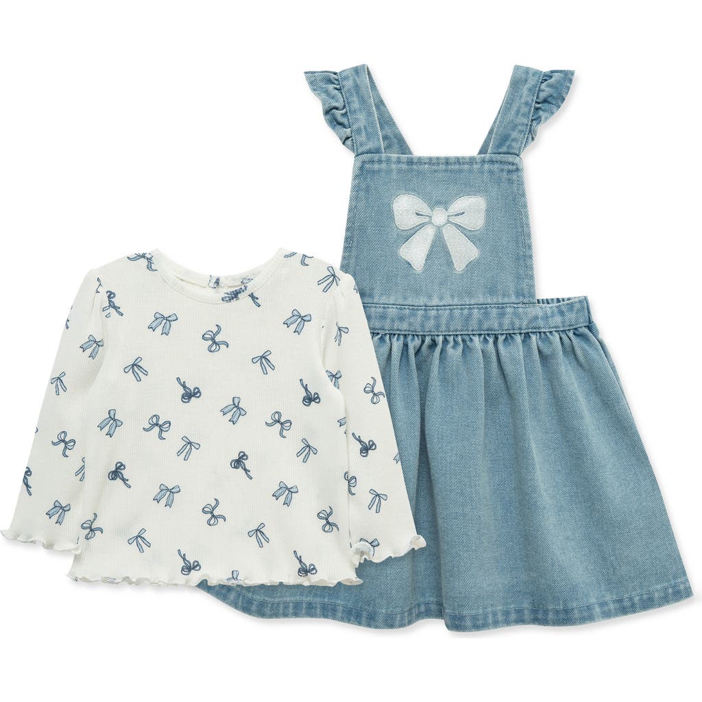 Little Me Bow Long Sleeve Top & Jumper Set In Blue