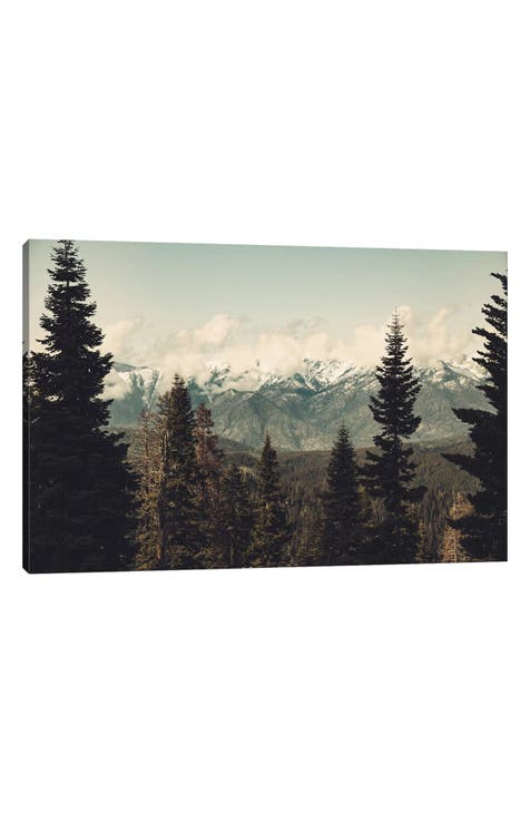 Snow Capped Sierra Mountains And Fir Trees In Sequoia National Park California by Nature Magick Canvas Wall Art