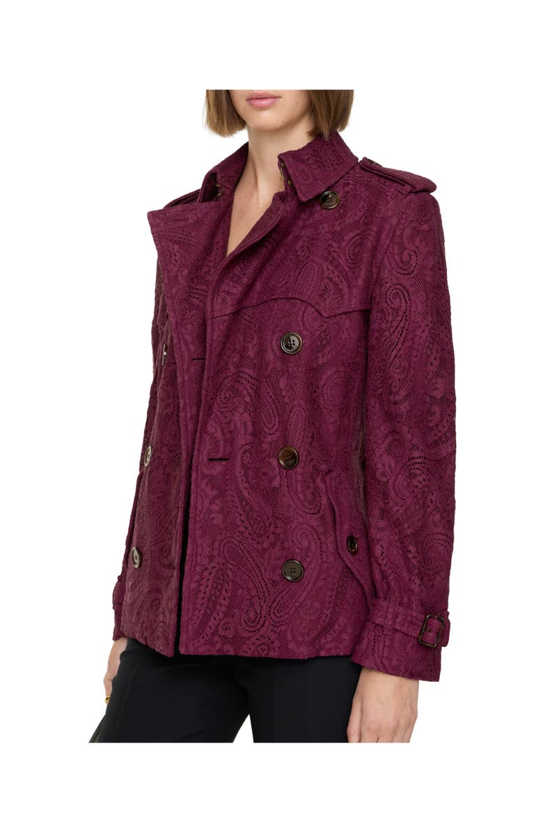 Burberry Short Paisley Lace Foxfield Trench Coat, Alternate, color, Allium Purple