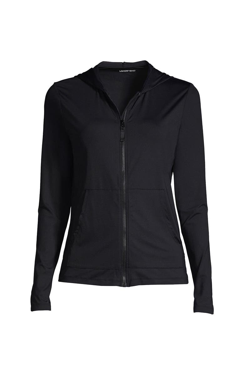 Lands' End SunShade UPF 50 Long Sleeve Hooded Full Zip Rash Guard, Alternate, color, Black