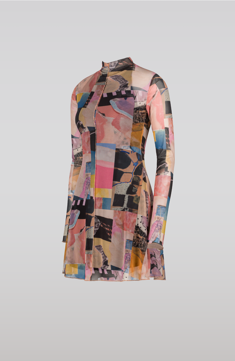 SAEMDI Collage Mesh Dress, Alternate, color, Blush Pink / Multicolor