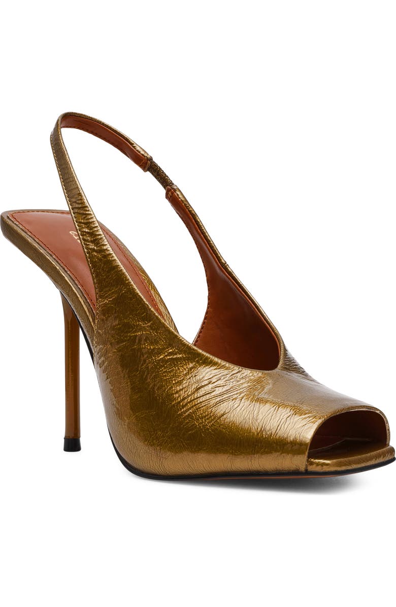 Steve Madden Lucian Slingback Peep Toe Sandal, Main, color, Olive Crinkle Patent