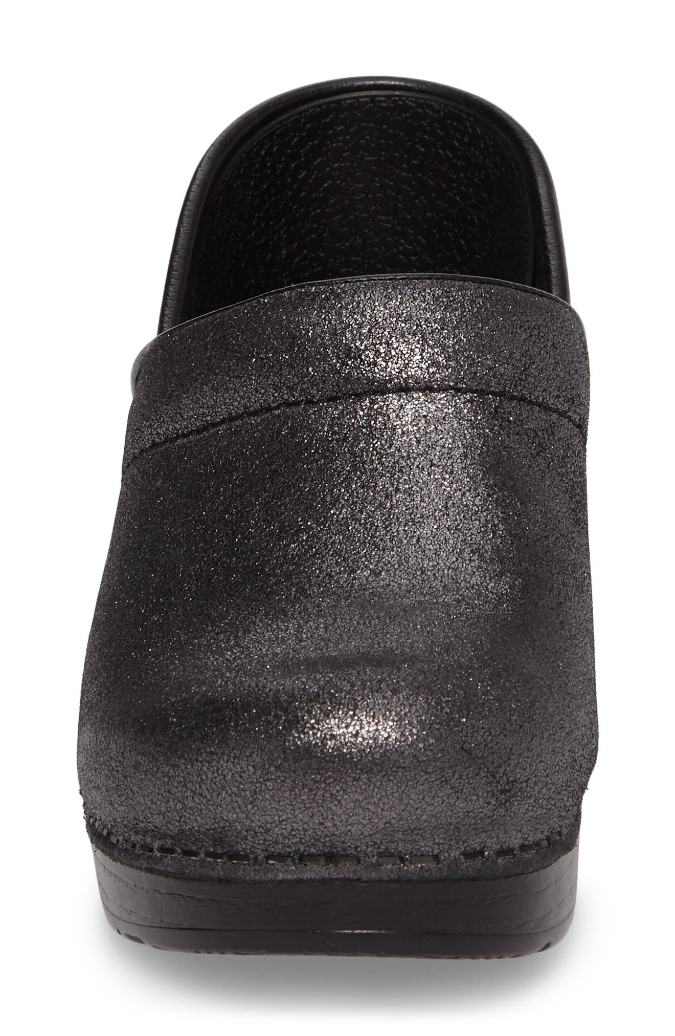 Distressed Professional Clog, Alternate, color, BLACK METALLIC SUEDE
