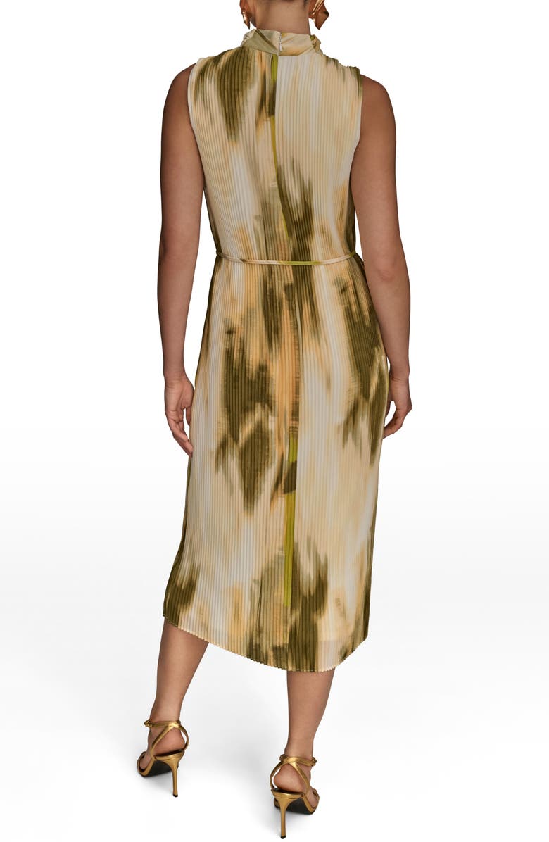 Donna Karan New York Abstract Print Micropleat Midi Dress, Alternate, color, Smoky Olive
