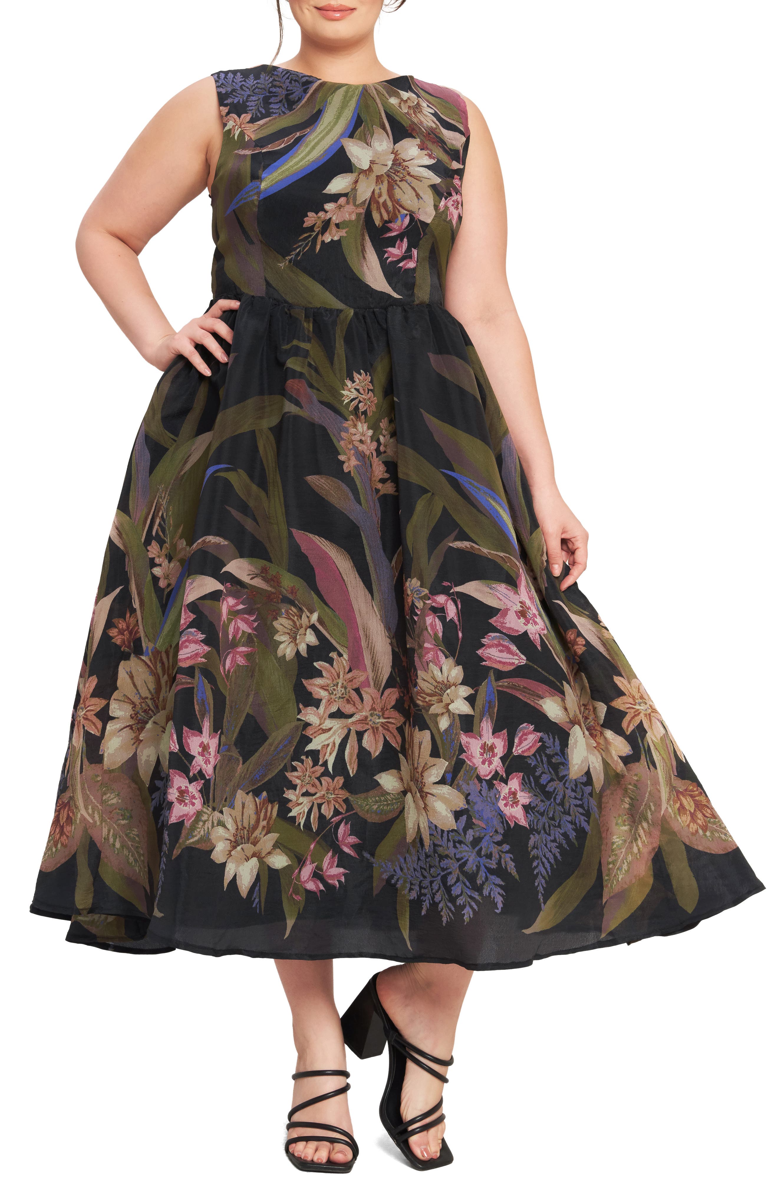 FLYING TOMATO Floral Sleeveless Fit & Flare Midi Dress