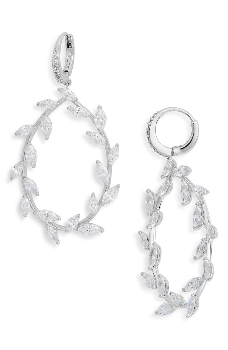 Nadri Wildflower Frontal Hoop Earrings, Main, color, 