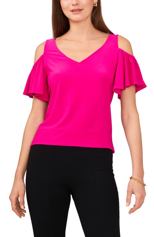 Chaus Ruffle Cold Shoulder Top in Pink 