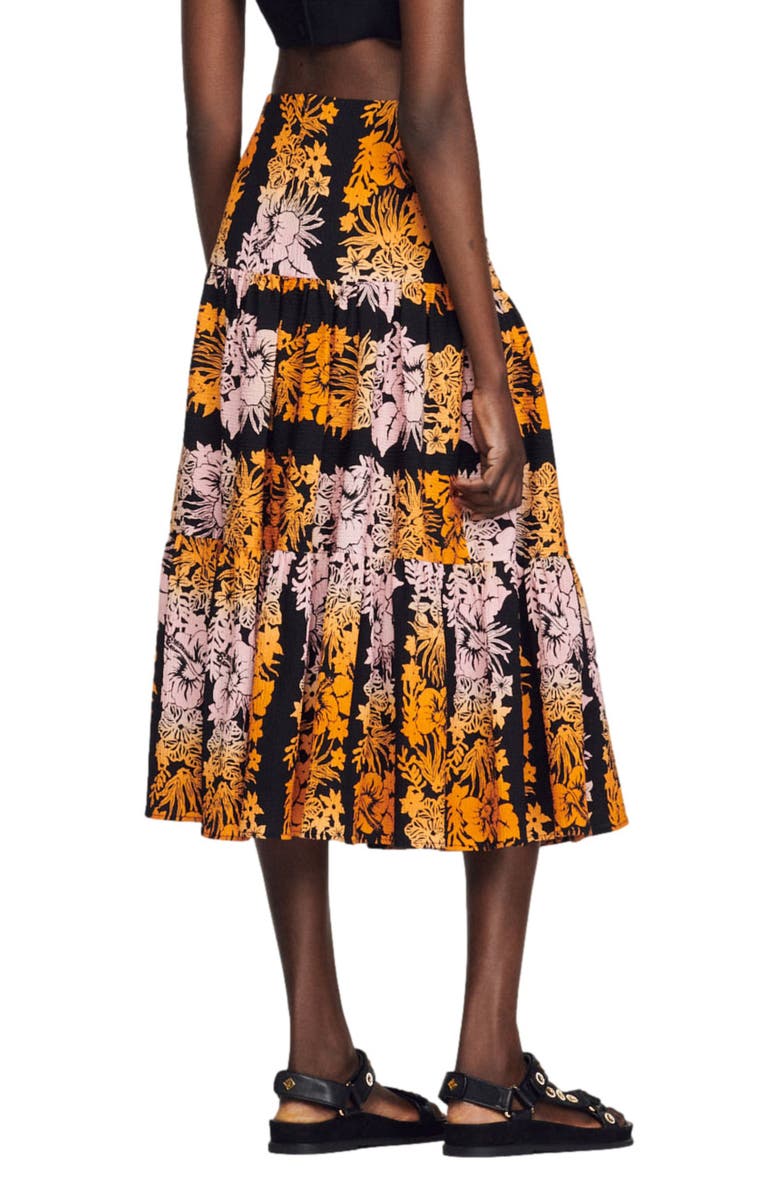 SANDRO Maddie Floral A-Line Skirt, Alternate, color, Noir