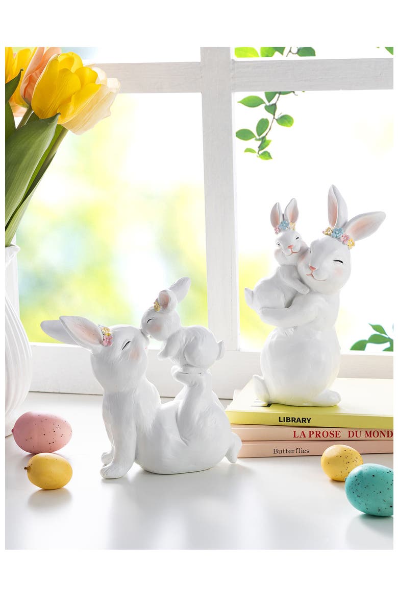 Set of 2 Easter Resin Bunny Mom and Baby Table Decor, Alternate, color, White