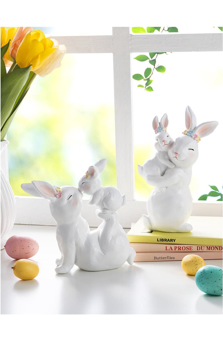 Glitzhome Set of 2 Easter Resin Bunny Mom and Baby Table Decor, Alternate, color, White