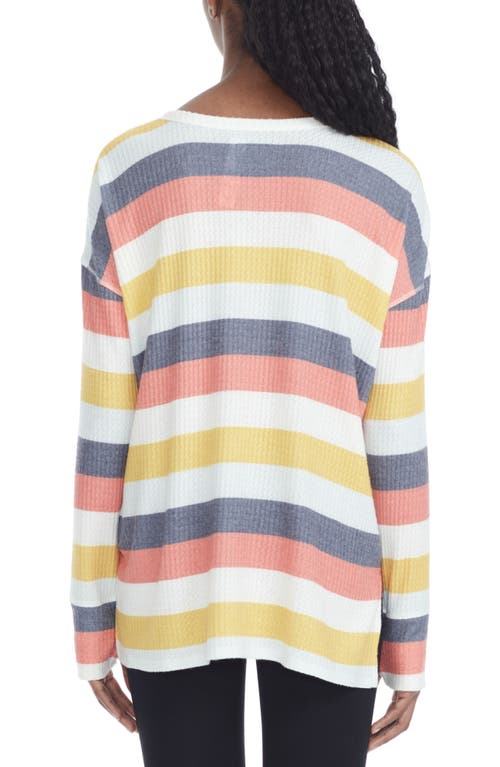 Andrew Marc Stripe Long Sleeve Waffle Knit High-low Top In Glow