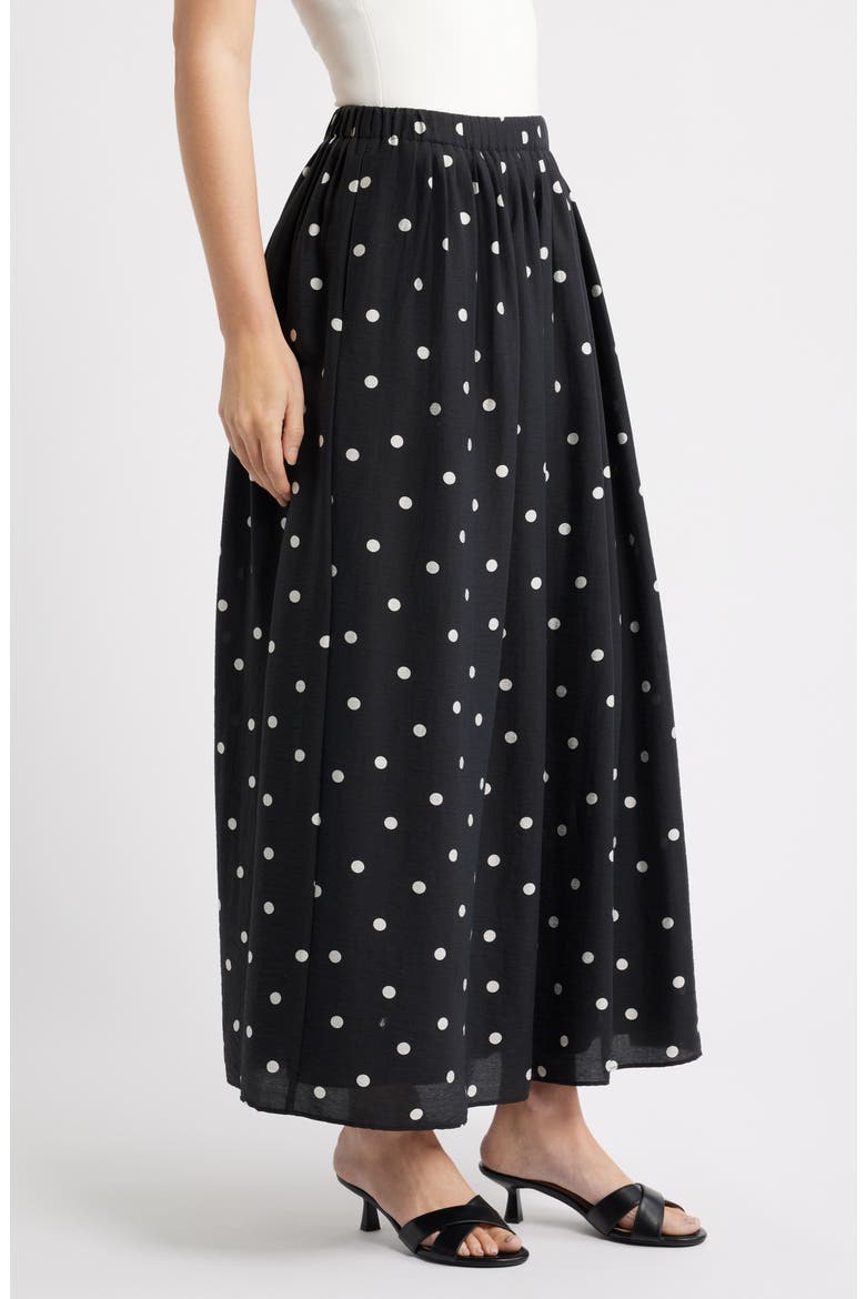 Print Pleated Maxi Skirt, Alternate, color, BLACK- IVORY DISORDERLY DOT
