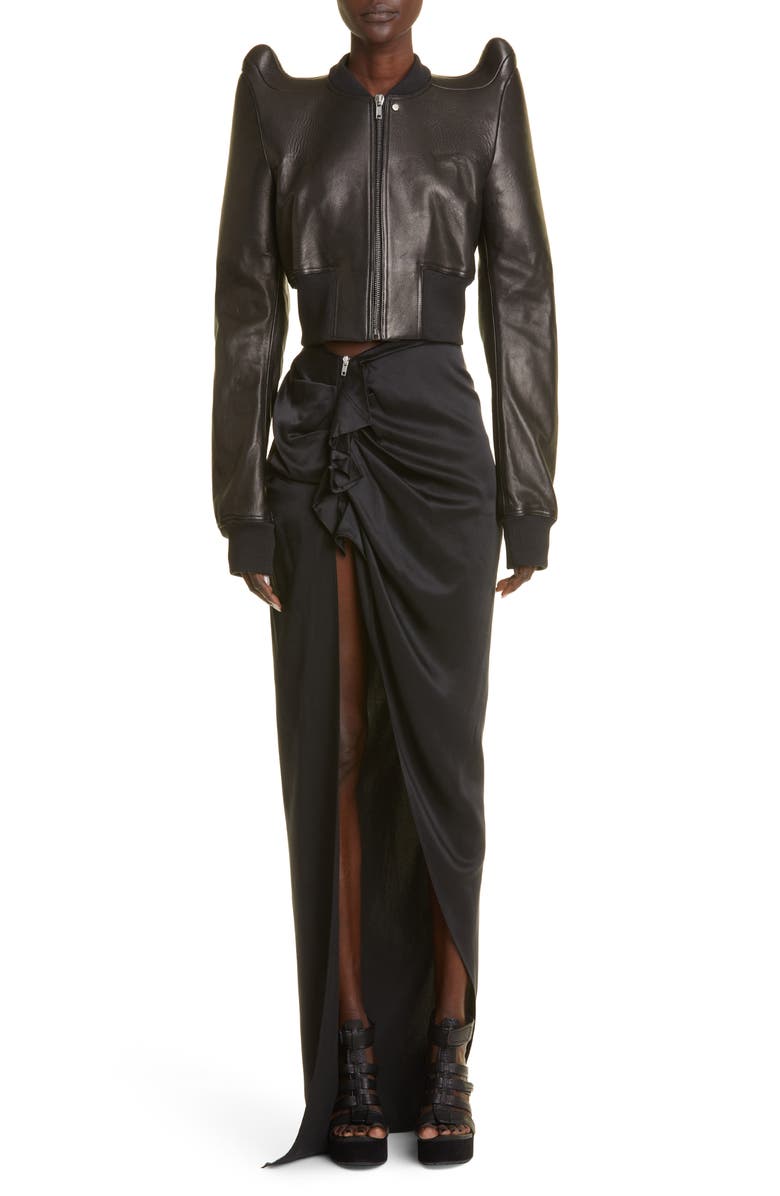 Rick Owens High Shoulder Crop Leather Bomber Jacket, Alternate, color, 