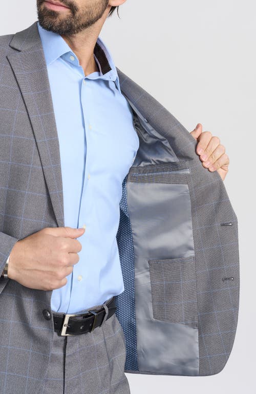 Savile Row Co Gray Windowpane Plaid Print Trim-fit Suit In Grey