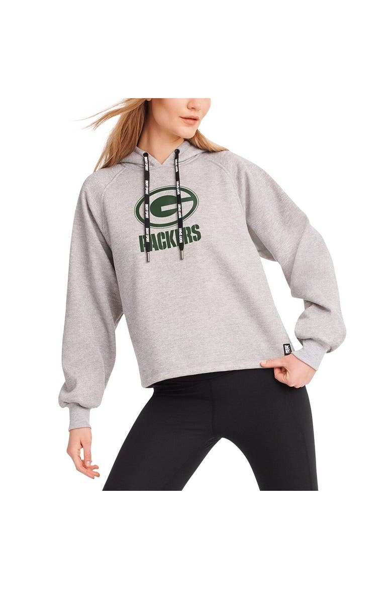 Women's DKNY Sport Heather Gray Green Bay Packers Debbie Dolman Raglan Pullover Hoodie, Main, color, Heather Gray