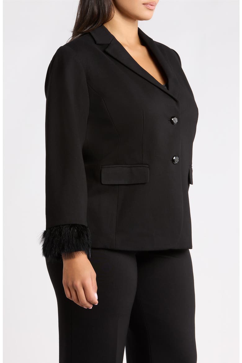 Faux Feather Cuff Two-Button Blazer, Alternate, color, ANNE BLACK