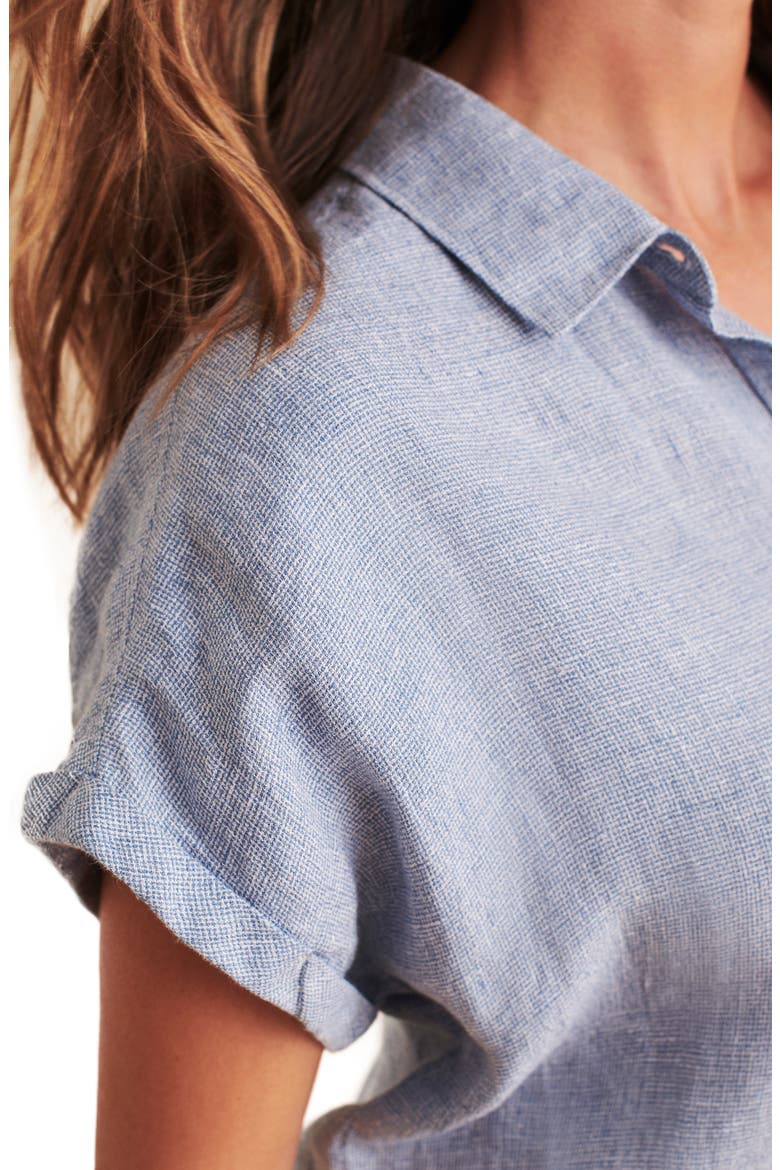 Brand Avery Short Sleeve Organic Cotton Button-Up Shirt, Alternate, color, BLUE BASKET WEAVE