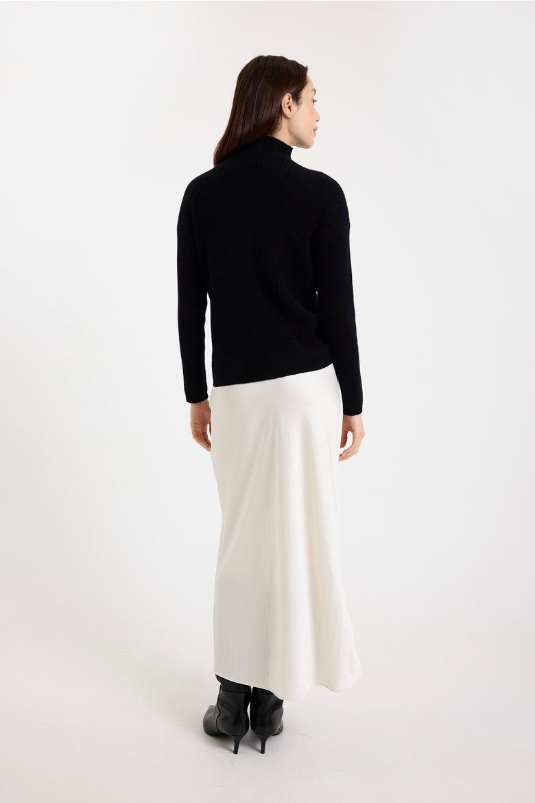 Rouched High Neck Long Sleeve Jumper, Alternate, color, BLACK