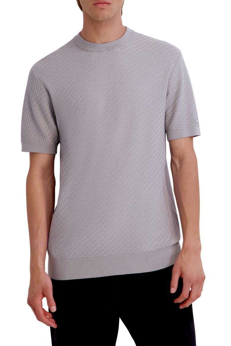 Short Sleeve Basketweave Crewneck Sweater, Main, color, GREY
