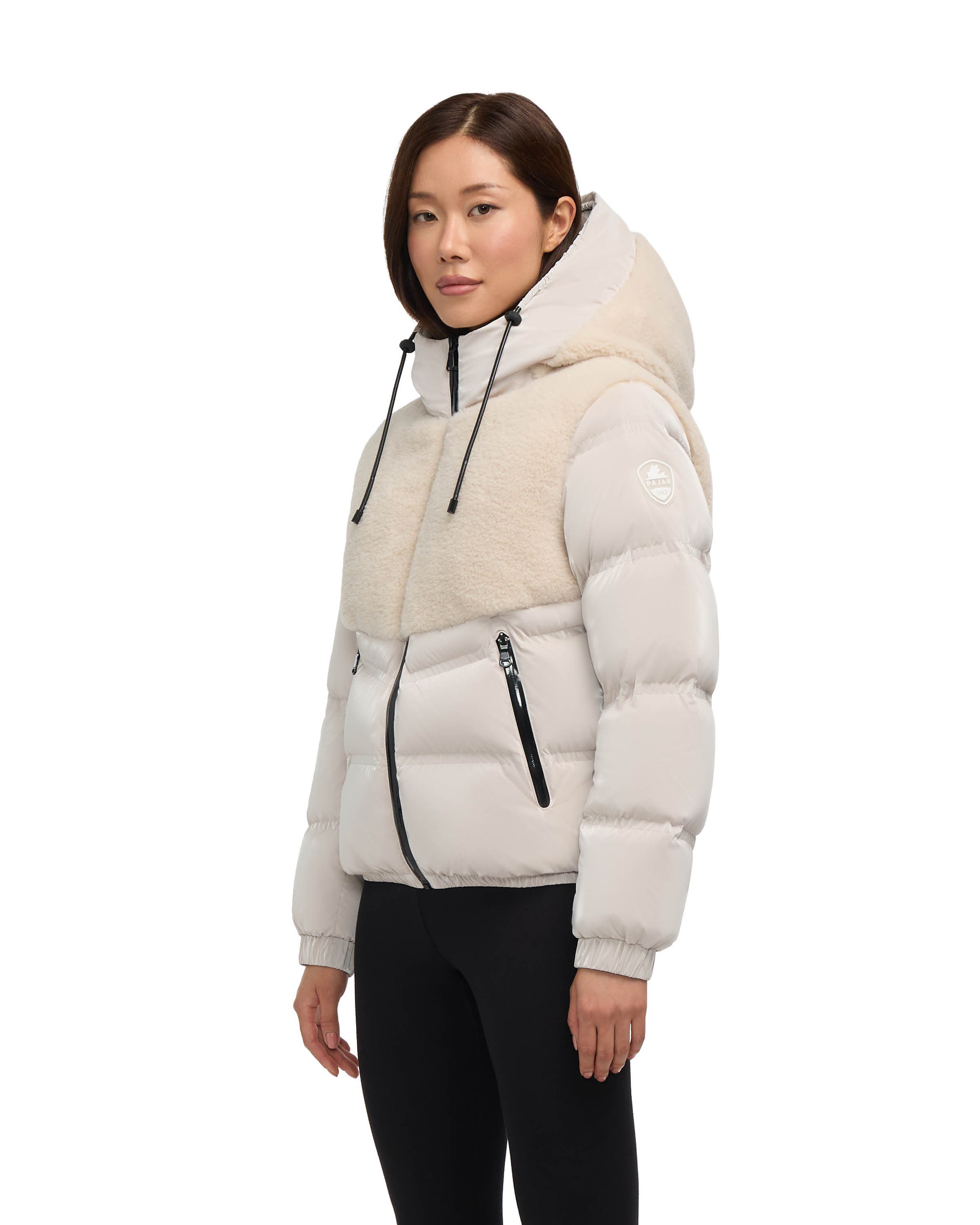 Nephele Mixed Media Short Puffer with Fixed Hood - image 2