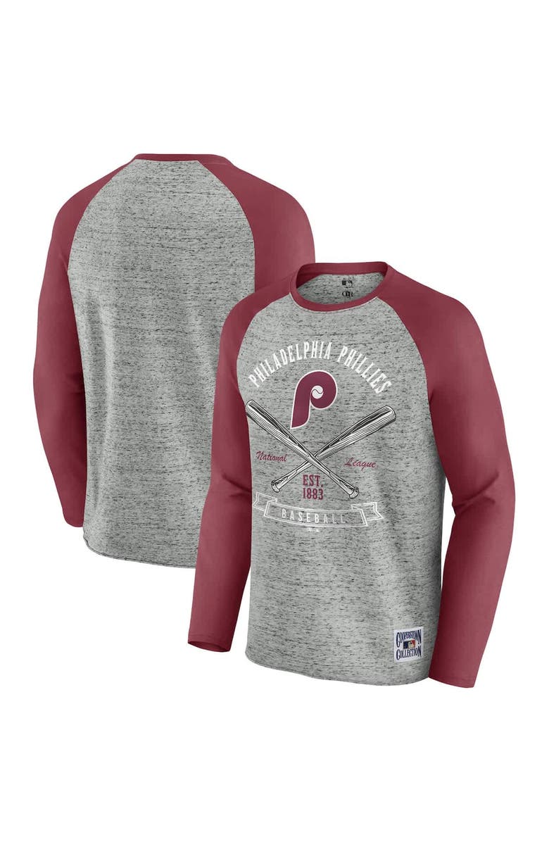 Darius Rucker Collection by Fanatics Men's Darius Rucker Collection by Fanatics Heather Gray Philadelphia Phillies Raw Edge Raglan Long Sleeve Baseball T-Shirt, Main, color, Heather Gray