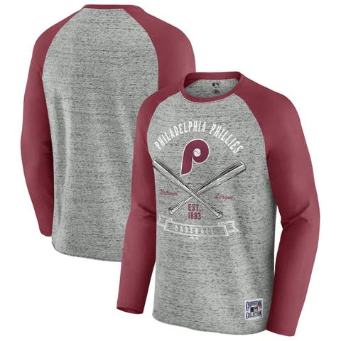 Men's Darius Rucker Collection by Fanatics  Heather Gray Philadelphia Phillies Raw Edge Raglan Long Sleeve Baseball T-Shirt