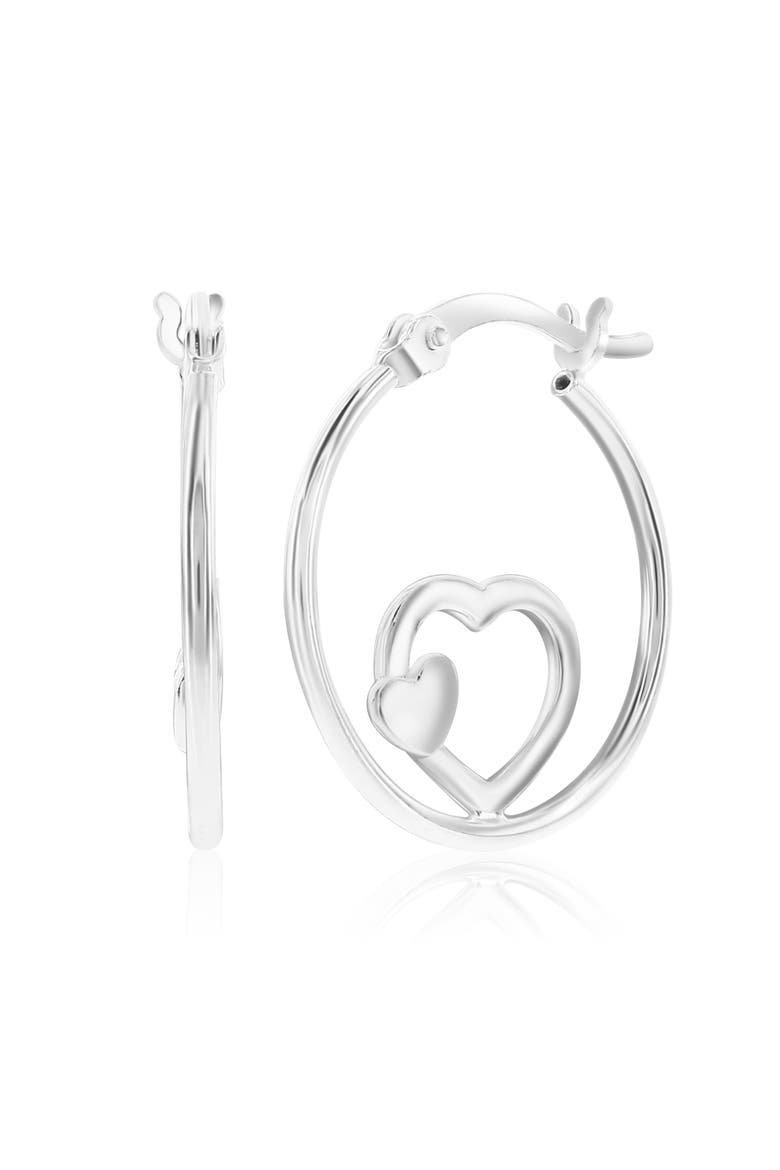 Sterling Silver Heart Hoops, Main, color, Silver