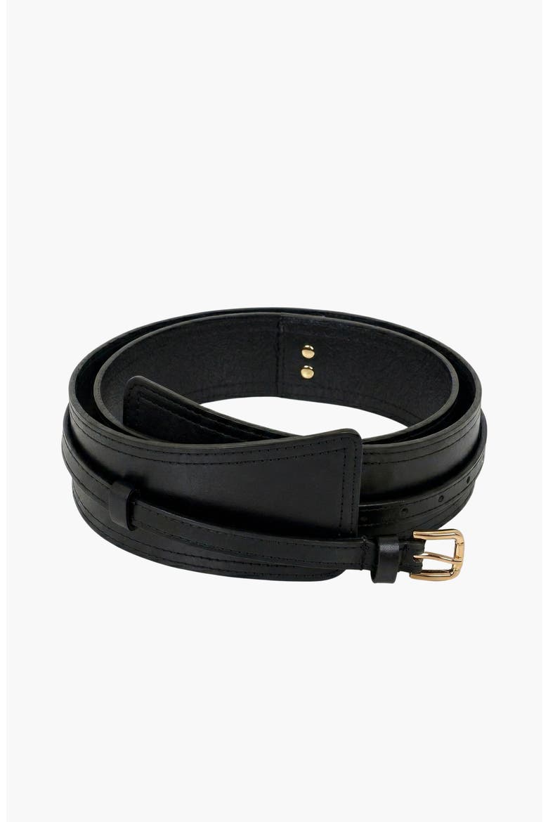 Leather Waist Belt with Layered Strap and Buckle, Main, color, Black