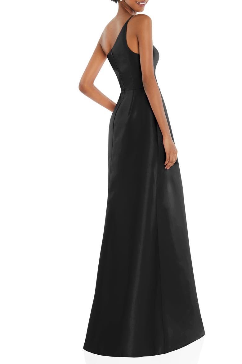 One-Shoulder Satin Gown, Alternate, color, BLACK