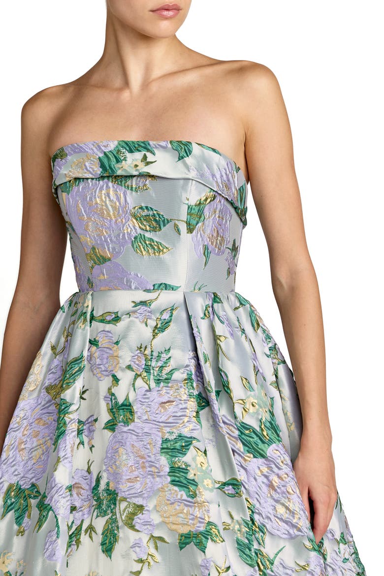 Multicolor Floral Strapless Brocade Ballgown, Alternate, color, Lilac Multi