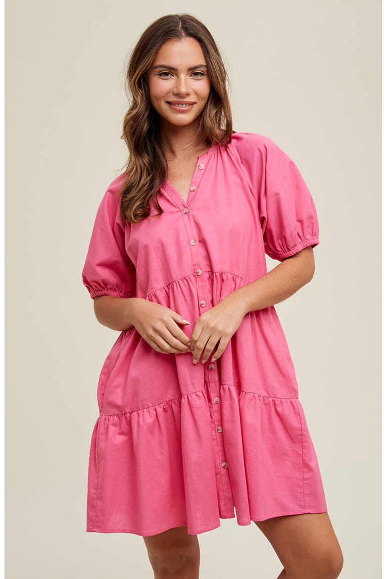 Button Front Tiered Dress, Alternate, color, PUNCH