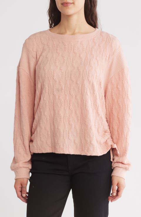 Ruched Side Textured Knit Pullover