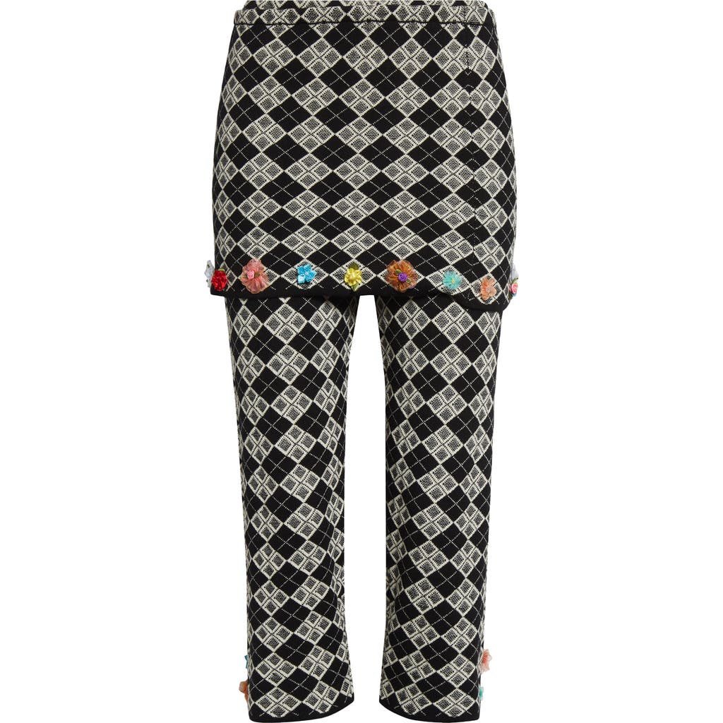 Yanyan Argyle Jacquard Knit Miniskirt Capri Pants In Black/white