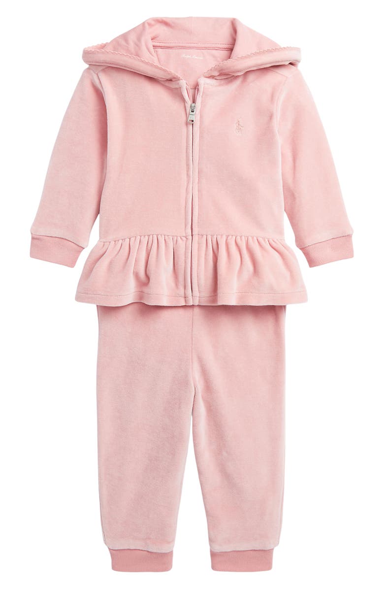 Ralph Lauren Velour Zip-Up Peplum Hoodie & Joggers Set, Main, color, 