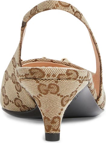 Gucci GG Supreme Canvas Kitten Heel Slingback Pump (Women