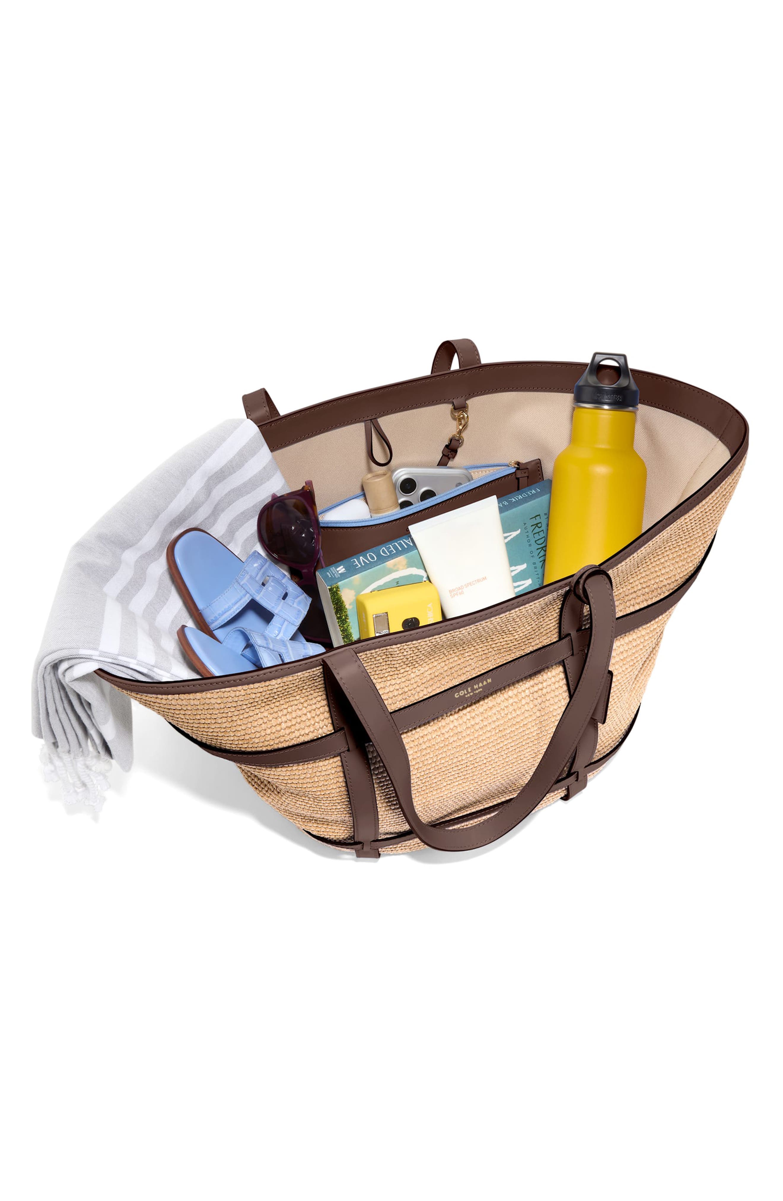 Cole Haan Key West Tote, Alternate, color, Natural Raffia/ Dark Chocolate