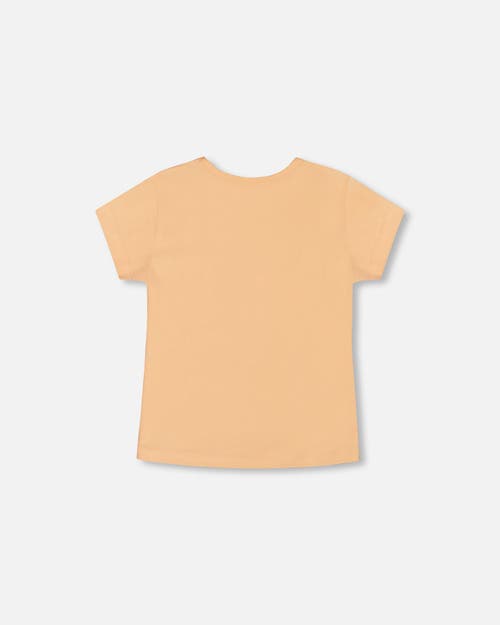Deux Par Deux Little Girl's Organic Cotton Tee Light Orange And Flowers In Light Orange And Flowers