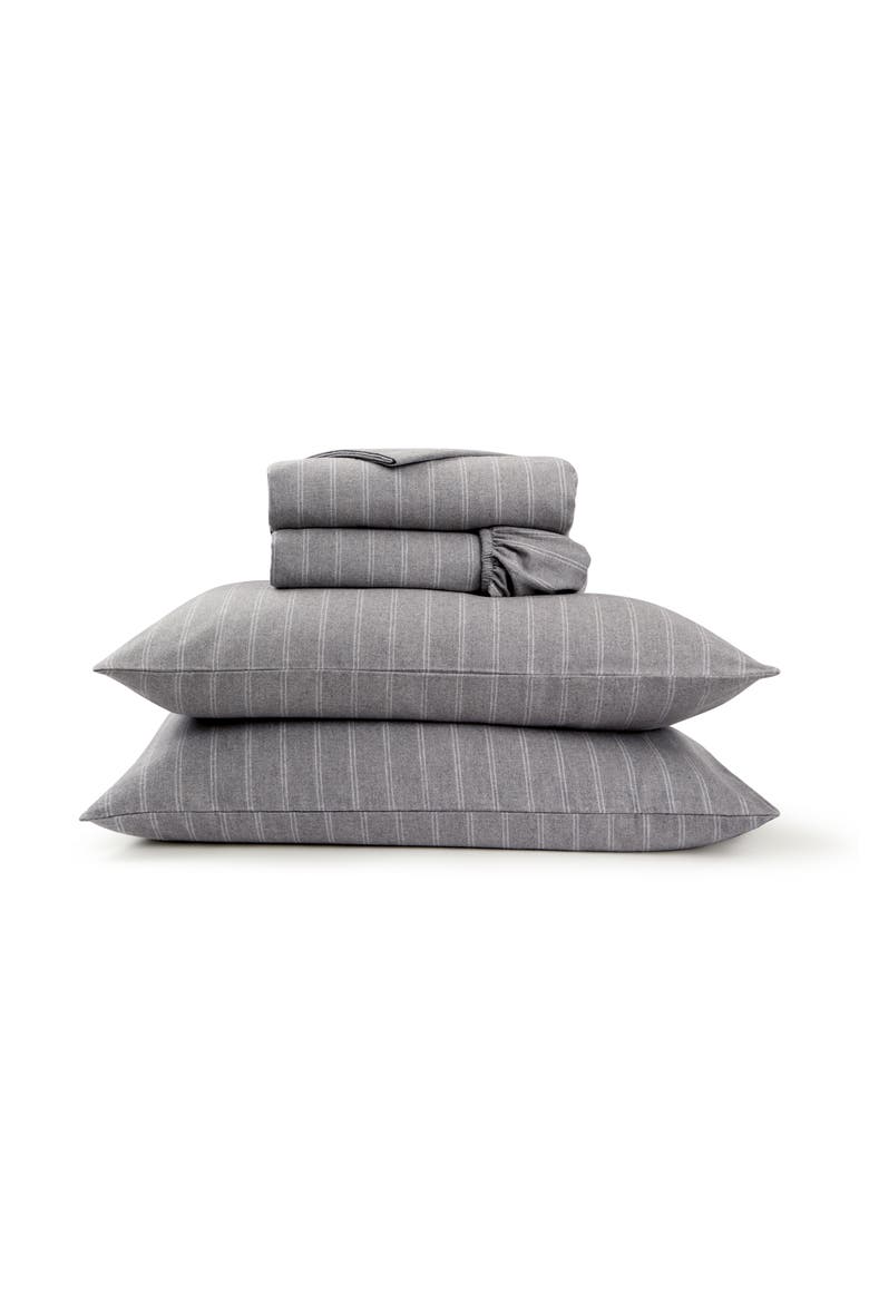 Flannel Stripe Brushed Cotton Sheet Set Bundles, Main, color, Silver