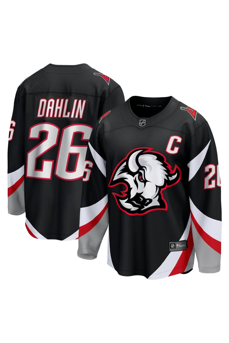 Men's Fanatics Rasmus Dahlin Black Buffalo Sabres Alternate Captain Patch Breakaway Jersey, Main, color, Black