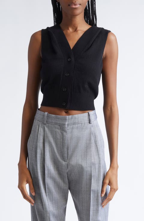 Cozy Hooded Virgin Wool Crop Sweater Vest