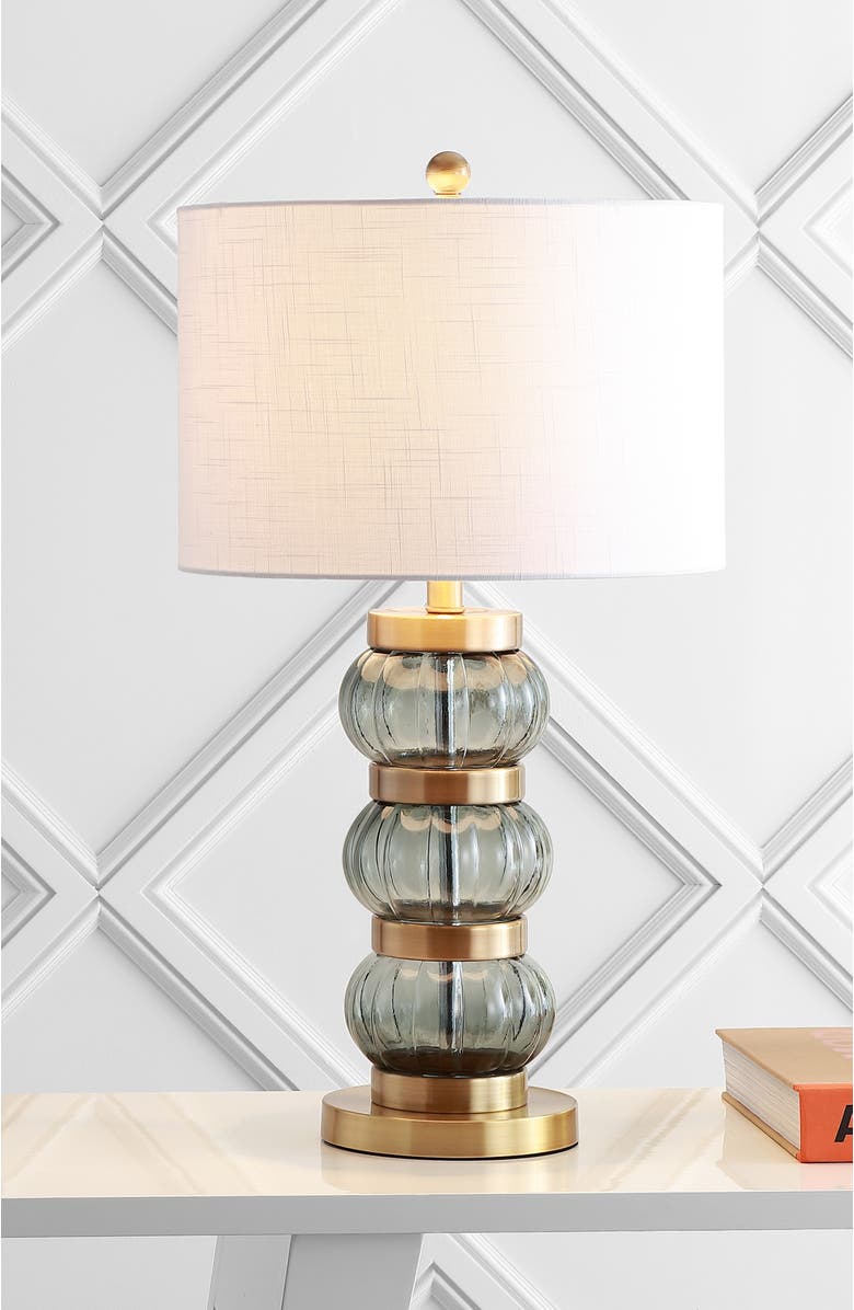 JONATHAN Y Linna 27.5" Glass/Metal Table Lamp, Smoked Gray/Brass Gold, Alternate, color, 