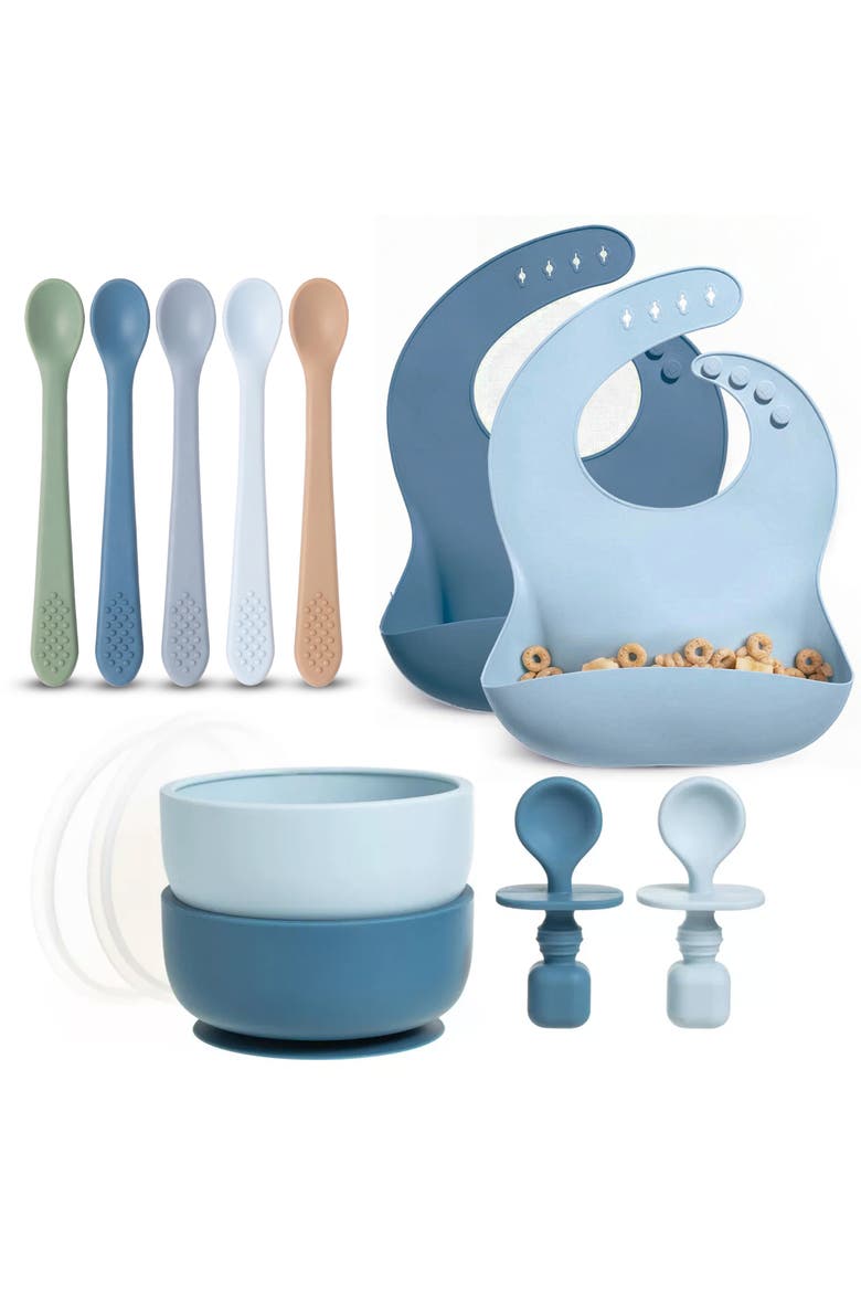 Silicone Baby Feeding Set 11-Piece, Main, color, Blue