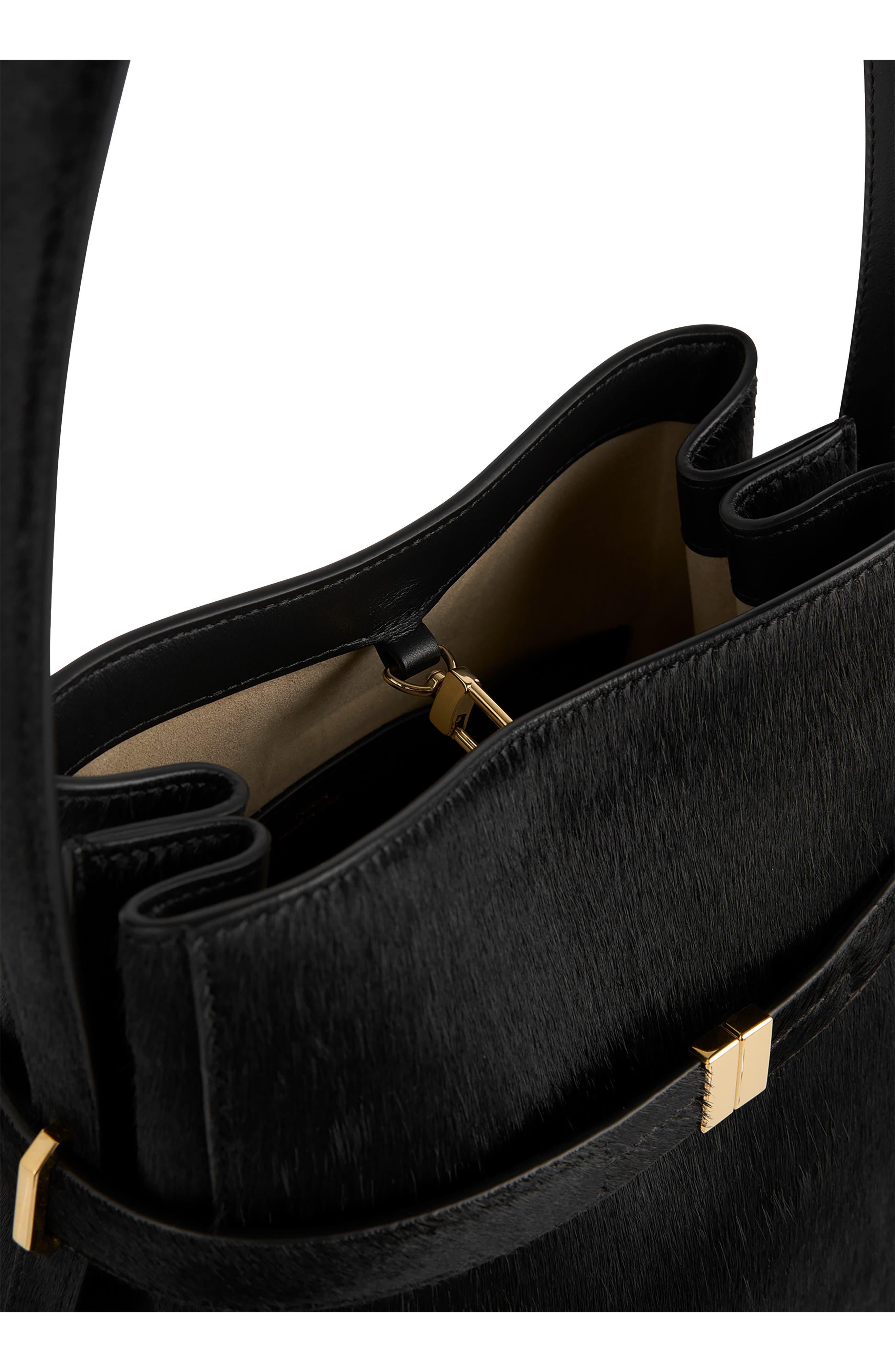 TOTEME Belted Genuine Calf Hair Bucket Bag, Alternate, color, Black